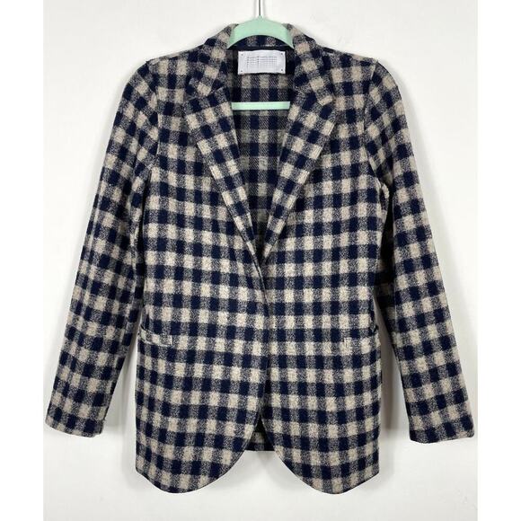 Harris Wharf London Jacket Blazer Navy Cream Plaid IT 42 US Small Wool Blend